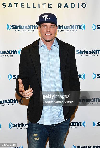 Rapper Vanilla Ice visits SiriusXM Studios on January 25, 2013 in New York City.