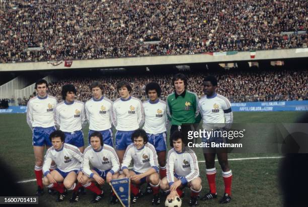 The French national football team posing ahead of an international friendly match against Italy at San Paolo Stadium in Naples, Italy, February 8th...