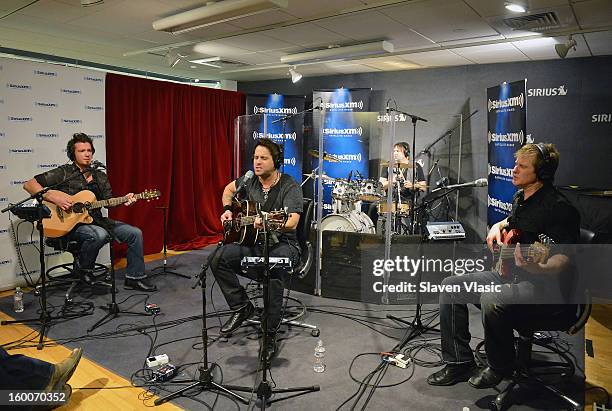 Josh McSwain, Matt Thomas, Scott Thomas and Barry Know of Country rock band "Parmalee" perform at SiriusXM Studios on January 25, 2013 in New York...