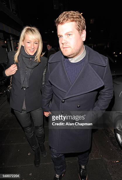 Julia Carey and James Corden sighting in Mayfair on January 25, 2013 in London, England.
