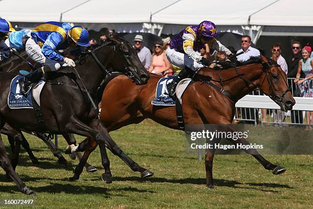 Historian ridden by Rosie Myers beats Lady Kipling ridden by Opie Bosson to the line in the 1600m Group I Harcourts Thorndon Mile during Wellington...