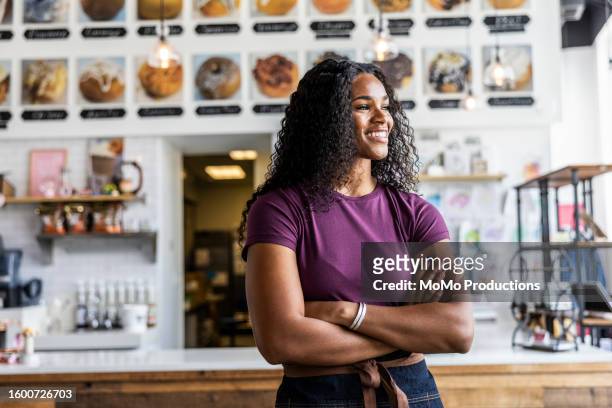 portrait of female coffeeshop owner - dominican ethnicity stock pictures, royalty-free photos & images