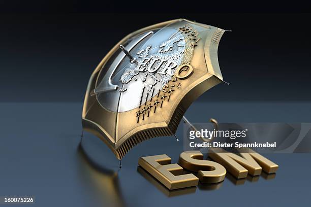 euro coin designed umbrella with typo esm - 欧州金融安定ファシリティ ストックフォトと画像