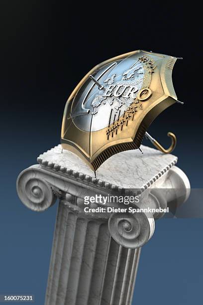 euro coin designed umbrella on a ionic column - 欧州金融安定ファシリティ点のイラスト素材／クリップアート素材／マンガ素材／アイコン素材