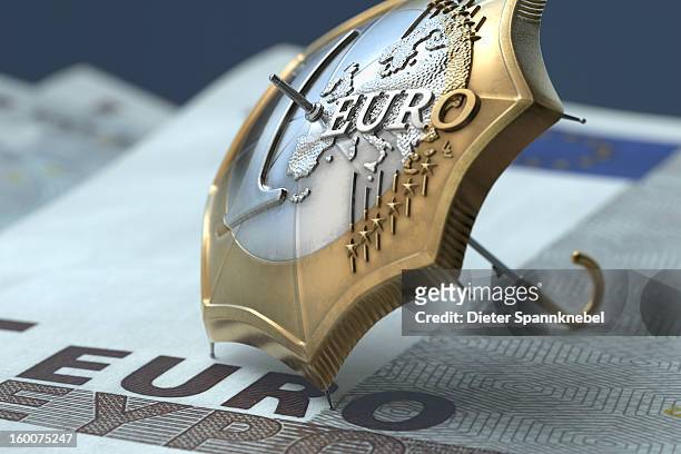 euro coin designed umbrella on a 5 euro banknote - 欧州金融安定ファシリティ点のイラスト素材／クリップアート素材／マンガ素材／アイコン素材
