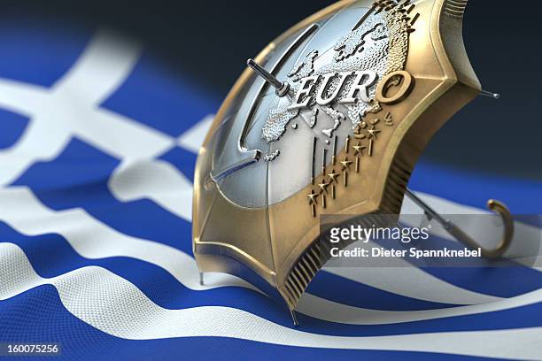 euro coin designed umbrella on a flag of greece - 欧州金融安定ファシリティ点のイラスト素材／クリップアート素材／マンガ素材／アイコン素材