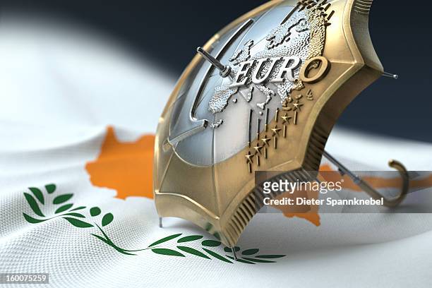 euro coin designed umbrella on a flag of cyprus - 欧州金融安定ファシリティ点のイラスト素材／クリップアート素材／マンガ素材／アイコン素材