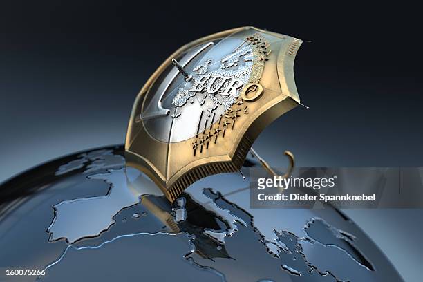 euro coin designed umbrella on a globe with europe - 欧州金融安定ファシリティ点のイラスト素材／ク�リップアート素材／マンガ素材／アイコン素材