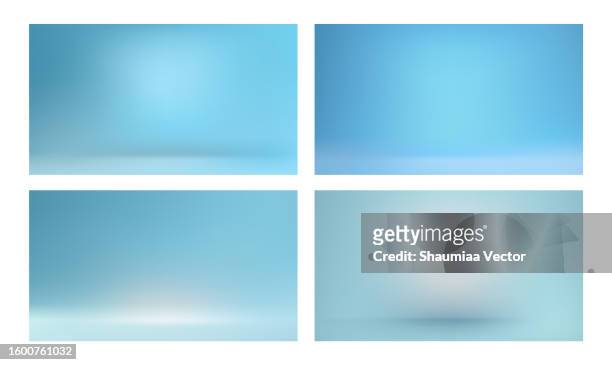 ilustrações de stock, clip art, desenhos animados e ícones de set of empty gradient blue blurred defocused studio room, used as background for display your products - fotografia de estúdio