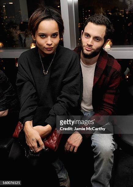 Zoe Kravitz and Penn Badgley attend the Cinema Society & Artistry screening of "Warm Bodies" after party at the Hotel on Rivington on January 25,...
