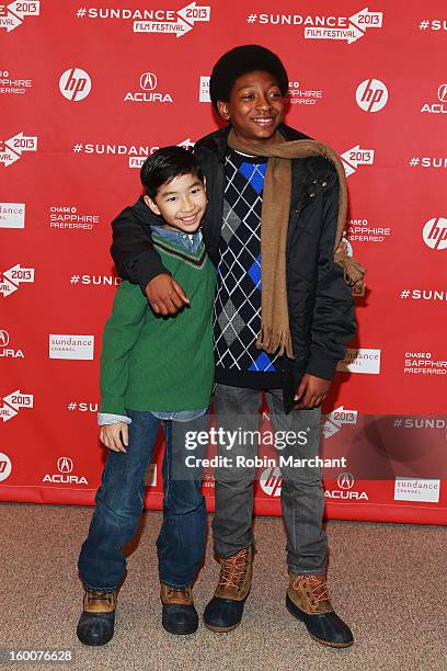 Cast members Ethan Dizon and Skylan Brooks attend "The Inevitable Defeat Of Mister And Pete" Premiere during the 2013 Sundance Film Festival at...