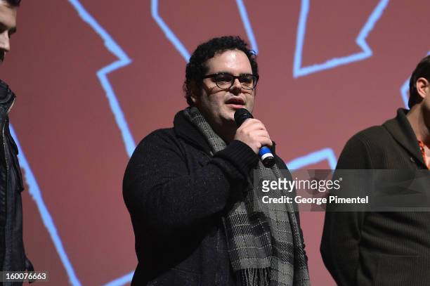 Actor Josh Gad speaks onstage at the "jOBS" Premiere during the 2013 Sundance Film Festival at Eccles Center Theatre on January 25, 2013 in Park...