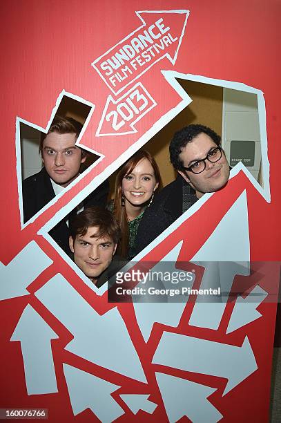Actors Eddie Hassell, Ashton Kutcher, Ahna O'Reilly and Josh Gad attend the "jOBS" Premiere during the 2013 Sundance Film Festival at Eccles Center...