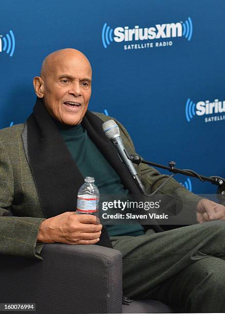 Actor/singer/activist Harry Belafonte is interviewed by SiriusXM host Joe Madison at SiriusXM studios on January 25, 2013 in New York City.