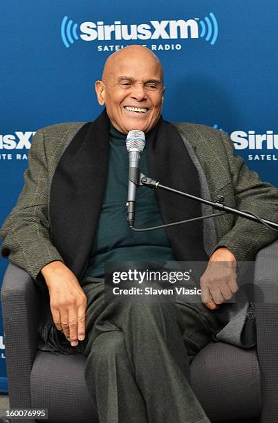 Actor/singer/activist Harry Belafonte is interviewed by SiriusXM host Joe Madison at SiriusXM studios on January 25, 2013 in New York City.