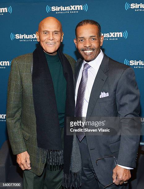 Actor/singer/activist Harry Belafonte and SiriusXM host Joe Madison attend SiriusXM's Town Hall at SiriusXM studios on January 25, 2013 in New York...