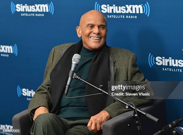 Actor/singer/activist Harry Belafonte is interviewed by SiriusXM host Joe Madison at SiriusXM studios on January 25, 2013 in New York City.