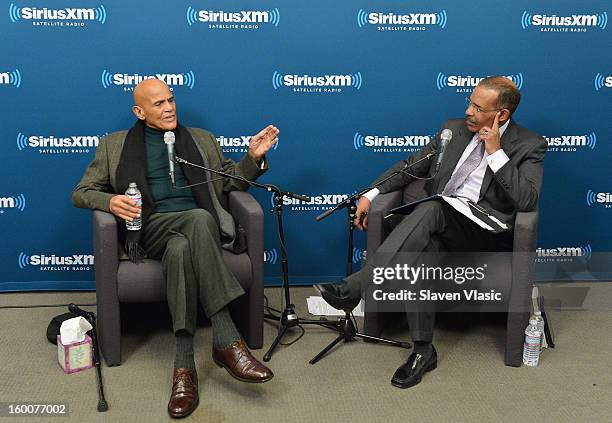 Actor/singer/activist Harry Belafonte is interviewed by SiriusXM host Joe Madison at SiriusXM studios on January 25, 2013 in New York City.