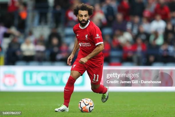 Mohamed Salah of Liverpool during the pre-season friendly match between Liverpool FC and SV Darmstadt 98 at Deepdale on August 07, 2023 in United...