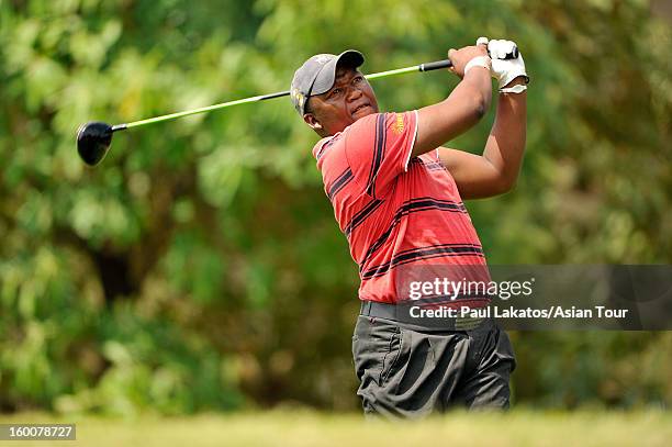 James Kamte of South Africa plays a shot during round four of the Asian Tour Qualifying School Final Stage at Springfield Royal Country Club on...