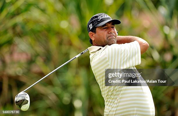 Muhammad Munir of Pakistan plays a shot during round four of the Asian Tour Qualifying School Final Stage at Springfield Royal Country Club on...