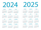 Calendars 2024 2025 - Symple Layout Illustration. Week starts on Monday. Calendar Set for 2024 2025 year