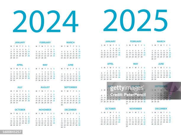 calendars 2024 2025 - symple layout illustration. week starts on monday. calendar set for 2024 2025 year - kalender stock illustrations
