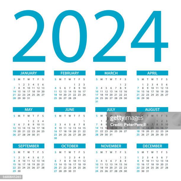 calendar 2024 - symple layout illustration. week starts on sunday. calendar set for 2024 year - year calendar stock illustrations