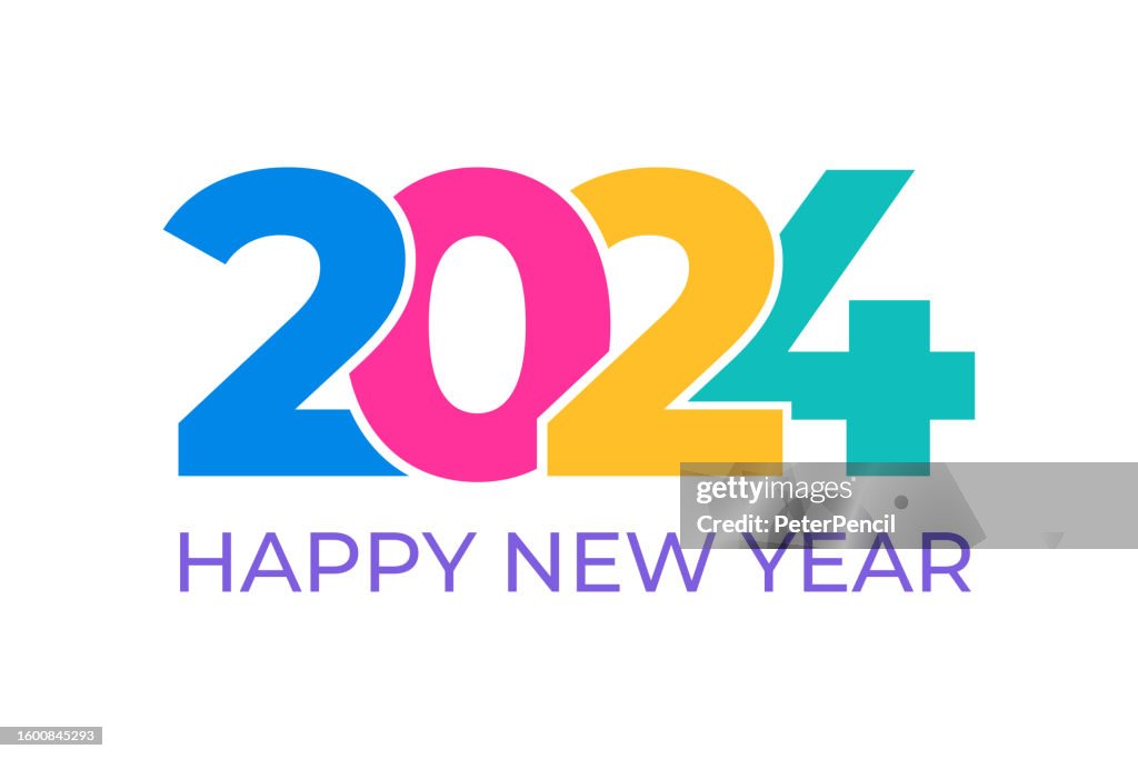2024 Happy New Year - Banner, Design Template, Logo Text Sign Isolated on White Background. Holiday Greeting Card. Vector Stock Illustration