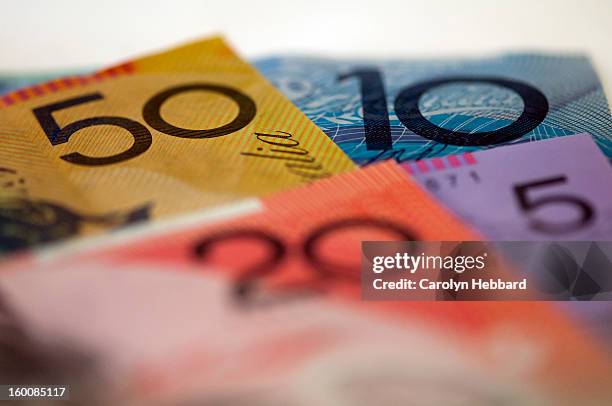 australian money- mixed notes - australian currency stock pictures, royalty-free photos & images