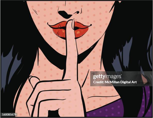 woman holding finger to lips - woman with finger on lips stock illustrations