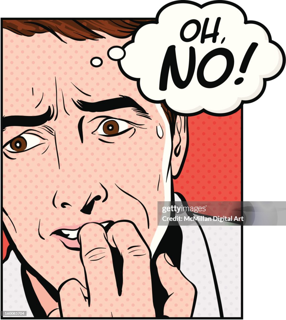 Man sweating, biting fingernails