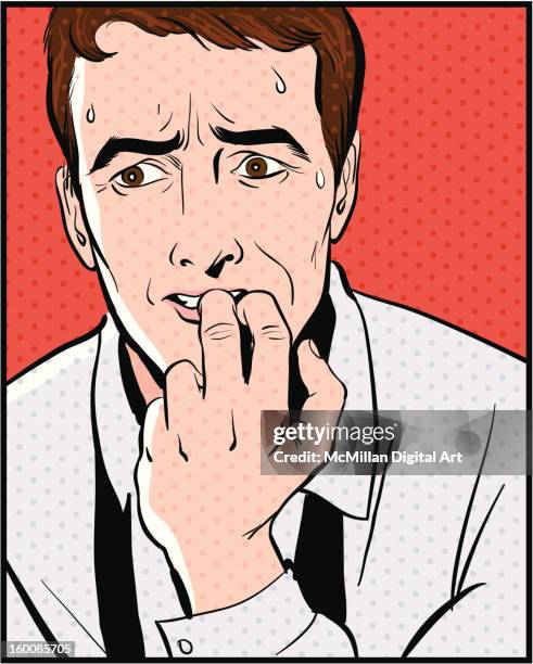 man sweating, biting fingernails - biting fingernails stock illustrations