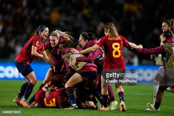 Olga Carmona of Spain and Real Madrid celebrates after scoring her sides first goal during the FIFA Women's World Cup Australia &amp; New Zealand...