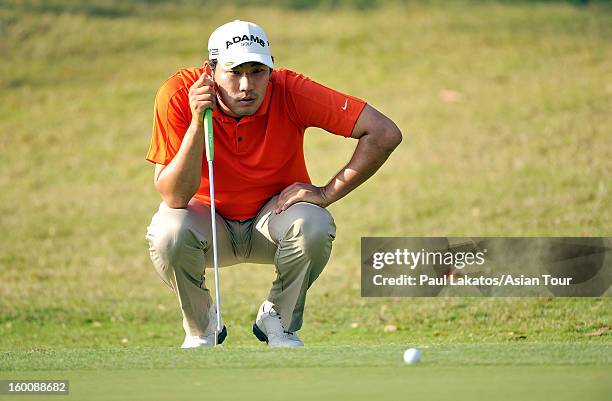 Chan Kim of USA on his way to winning the Asian Tour Qualifying final stage at Springfield Royal Country Club on January 26, 2013 in Hua Hin,...