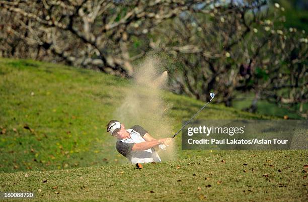 Adam Groom of Australia plays a shot during round four of the Asian Tour Qualifying School Final Stage at Springfield Royal Country Club on January...