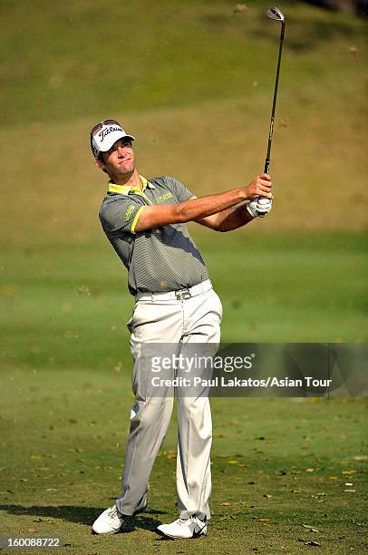Tim Stewart of Australia plays a shot during round four of the Asian Tour Qualifying School Final Stage at Springfield Royal Country Club on January...