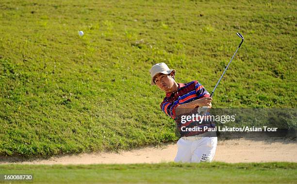 Kodai Ichihara of Japan plays a shot during round four of the Asian Tour Qualifying School Final Stage at Springfield Royal Country Club on January...