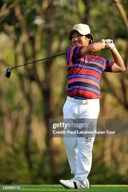 Kodai Ichihara of Japan plays a shot during round four of the Asian Tour Qualifying School Final Stage at Springfield Royal Country Club on January...