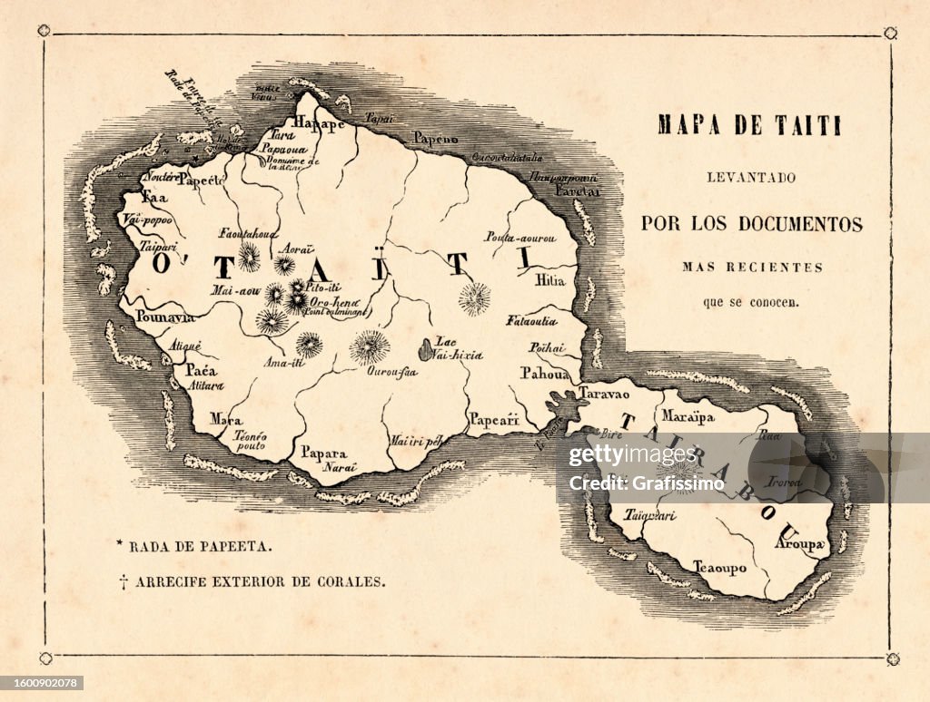 Antique map of Tahiti 1854