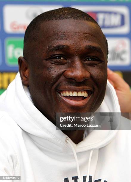 Rodney Strasser is presented as a new signing to Parma FC during a press conference at the club's training ground on January 26, 2013 in Collecchio,...