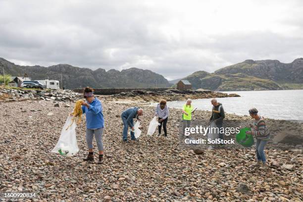 nettoyage de plage avec des amis - volunteer beach photos et images de collection