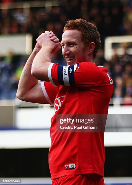 Dean Lewington of Milton Keynes Dons celebrates scoring during the FA Cup with Budweiser Fourth Round match between Queens Park Rangers and Milton...