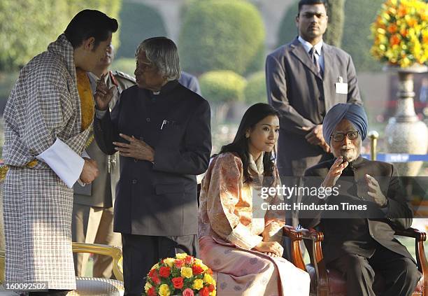 Former President of India APJ Abdul Kalam in conversation with chief guest King of Bhutan, Jigme Khesar Namgyel Wangchuck, Prime Minister of India...