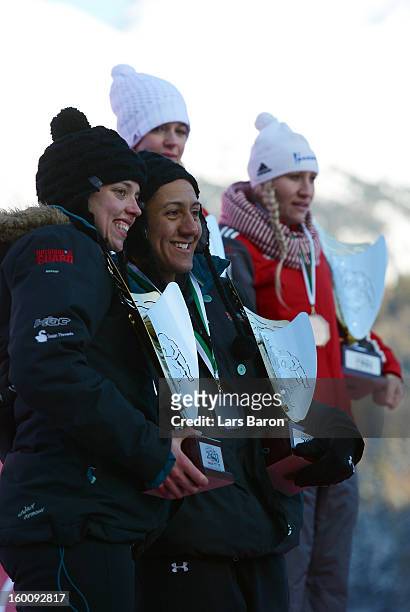 Second placed Elana Meyers and Katie Eberling of USA celebrate after the Women's Bobsleigh final heat of the IBSF Bob & Skeleton World Championship...