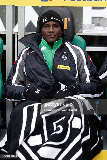 Peniel Mlapa of Gladbach on the bench before at Bundesliga match between VfL Borussia Moenchengladbach v Fortuna Duesseldorf at Borussia Park Stadium...