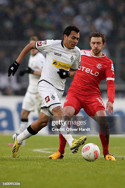 Juan Arango of Gladbach runs with the ball during the Bundesliga match between VfL Borussia Moenchengladbach v Fortuna Duesseldorf at Borussia Park...