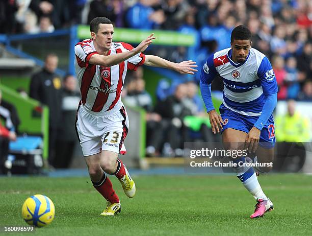 Garath McCleary of Reading attacks during the FA Cup Fourth Round match between Reading and Sheffield United at the Madejski Stadium on January 26,...