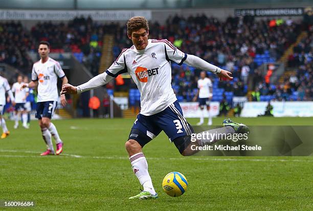 Marcos Alonso of Bolton Wanderers crosses the ball during the FA Cup with Budweiser Fourth Round match between Bolton Wanderers and Everton at the...