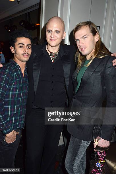 Djanis, Ali Mahdavi and Christophe Guillarme attend the 'Body Double' Ali Mahdavi Exhibition Preview Cocktail At Hotel W on January 25, 2013 in...